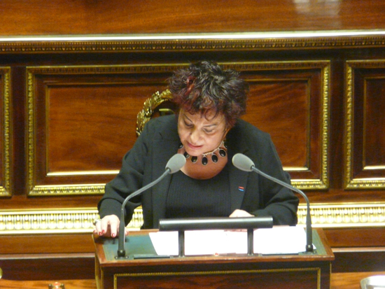 Esther Benbassa, la rapporteur PS du texte, a impressioné son camp pour un premier discours dans l'Hémicycle. (Crédits : Arnaud Rey)